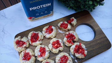 Strawberry Almond Protein Thumbprint Cookies