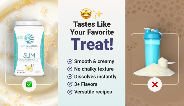 Comparison of Sunwarrior Slim Collagen Boost shake benefits versus powder with scoop and shaker bottle