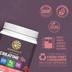 Sunwarrior Active Creatine for Her container with vegan, GMP, and recycled materials icons on purple background