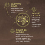 Sunwarrior Organic Cacao powder illustration with text on a brown background