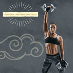 Fit woman in workout gear lifting dumbbells with 