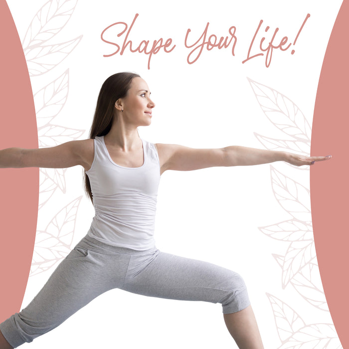 Woman in athletic wear doing a yoga pose with 