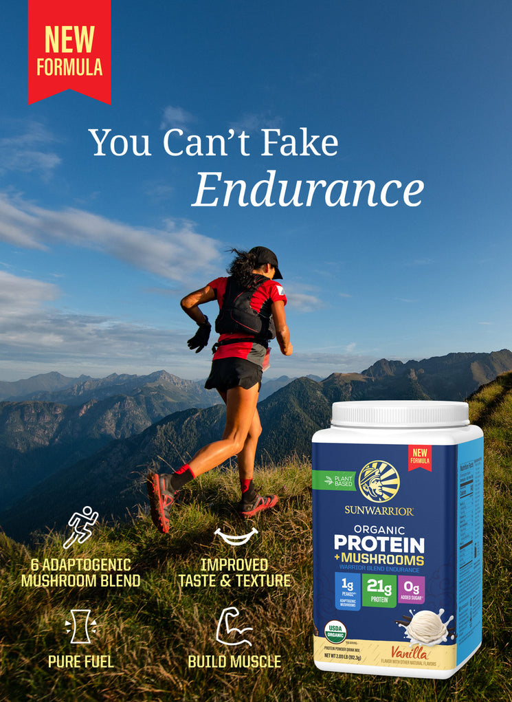 Organic Protein with Adaptogenic Mushrooms - Warrior Blend Endurance Vanilla - Life style banner image mobile