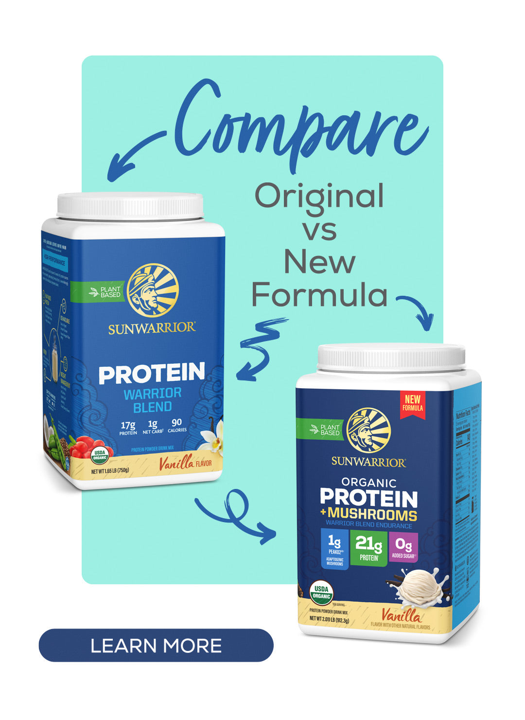 Organic Protein with Adaptogenic Mushrooms - Warrior Blend Endurance Vanilla