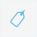 Blue sale tag icon with a hole at the top against a white background