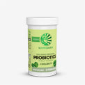 Container of plant-based probiotic supplement with green label for daily wellness and digestion support