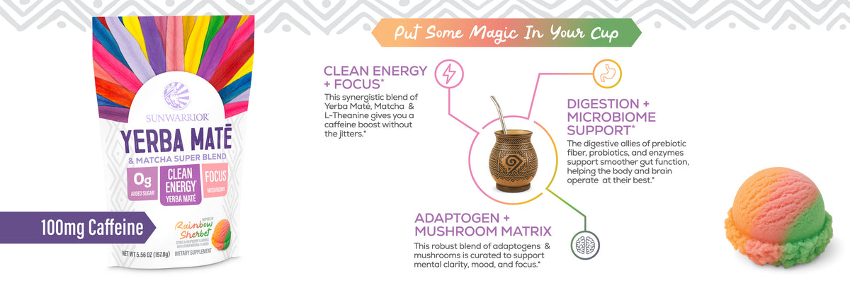 Yerba Mate + Matcha Clean Energy Superblend – Rainbow Sherbet - Life style banner image desktop