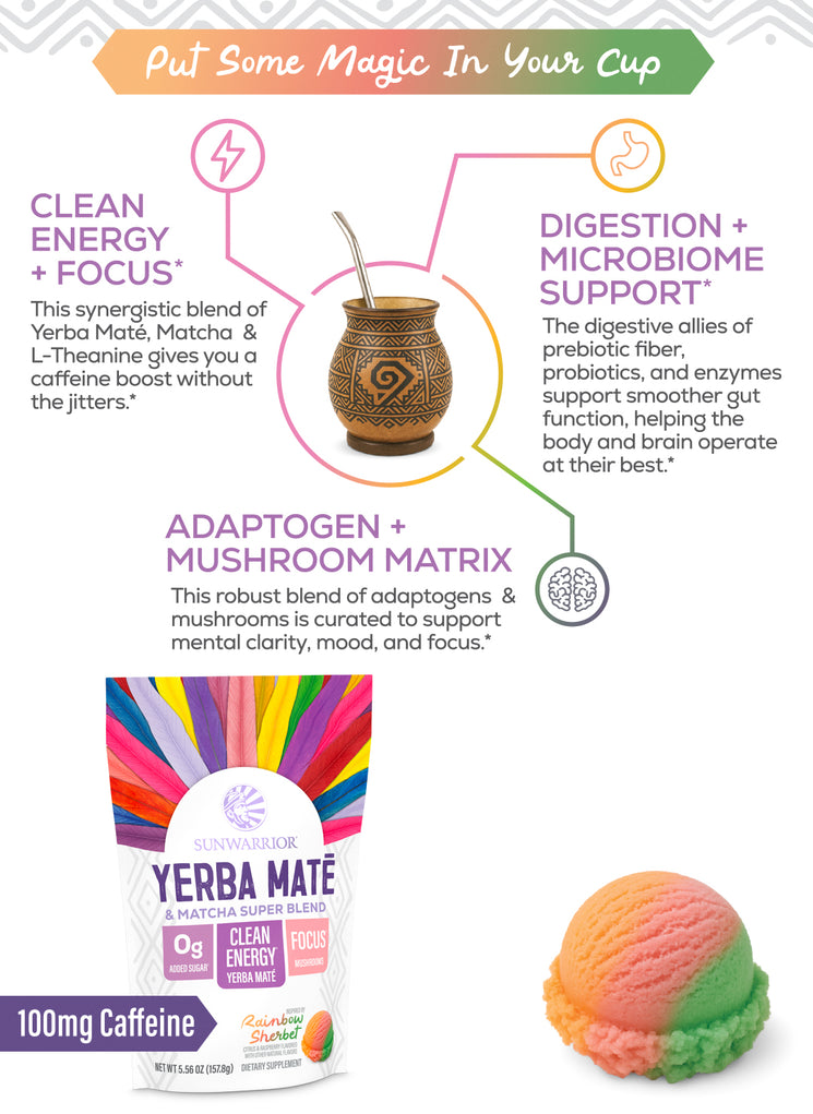 Yerba Mate + Matcha Clean Energy Superblend – Rainbow Sherbet - Life style banner image mobile