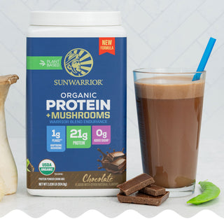 Organic Protein with Adaptogenic Mushrooms - Warrior Blend Endurance Chocolate Plant-based Protein Sunwarrior