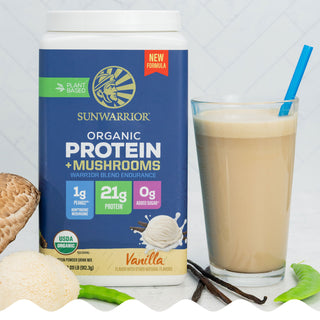 Organic Protein with Adaptogenic Mushrooms - Warrior Blend Endurance Vanilla Plant-based Protein Sunwarrior