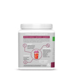 Container with muscle recovery amino acids and hydration info plus coconut water and electrolyte benefits