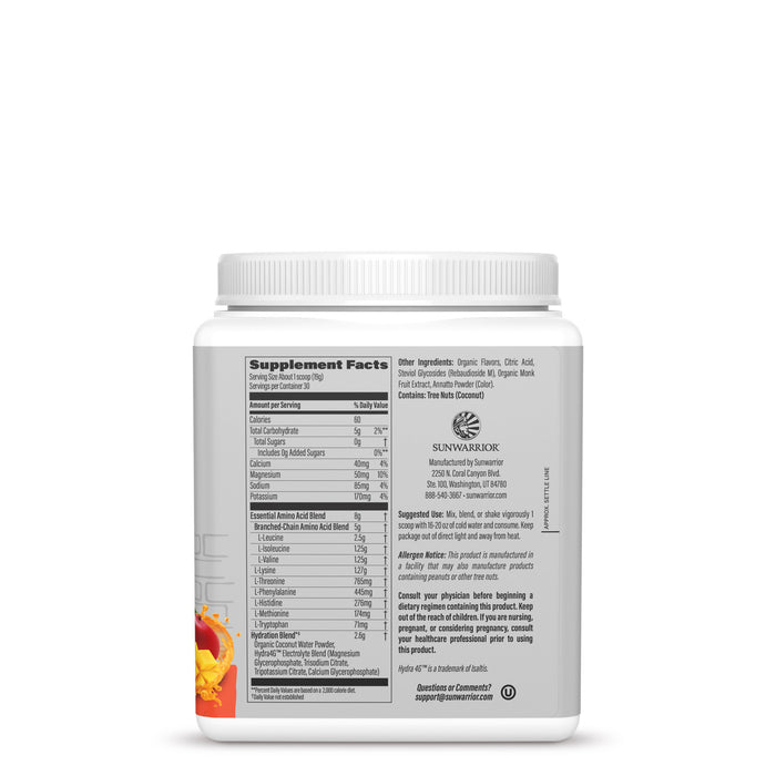 Back label of plant-based protein powder showing supplement facts and ingredients list