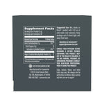 Supplement facts label showing vegan creatine monohydrate powder content, usage instructions, contact email, and health warnings on a dark background.