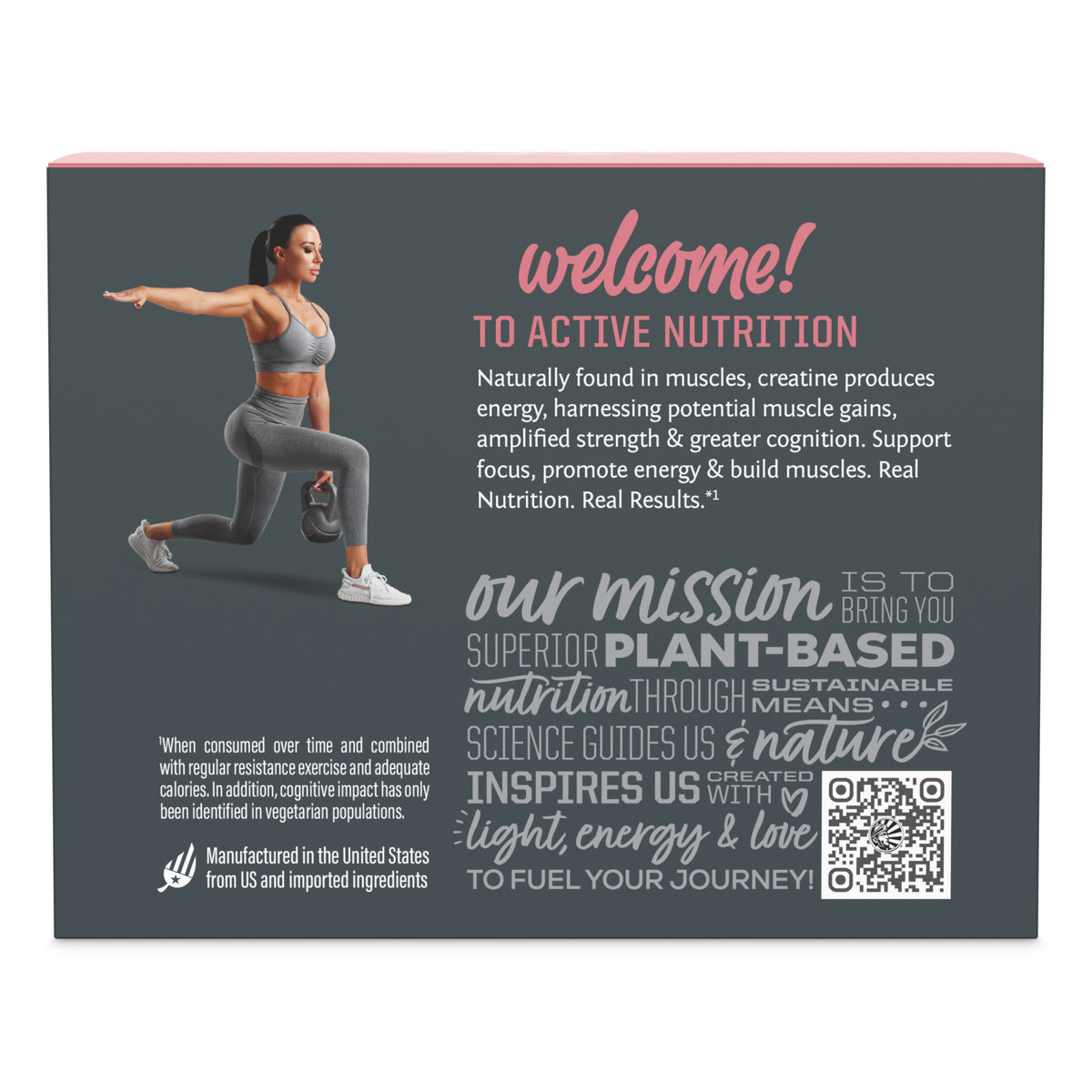 Product packaging for Sunwarrior Active Creatine with text and graphics on a white background