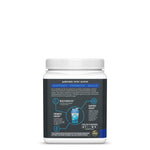 White supplement container with a detailed label describing creatine benefits for muscle and energy support