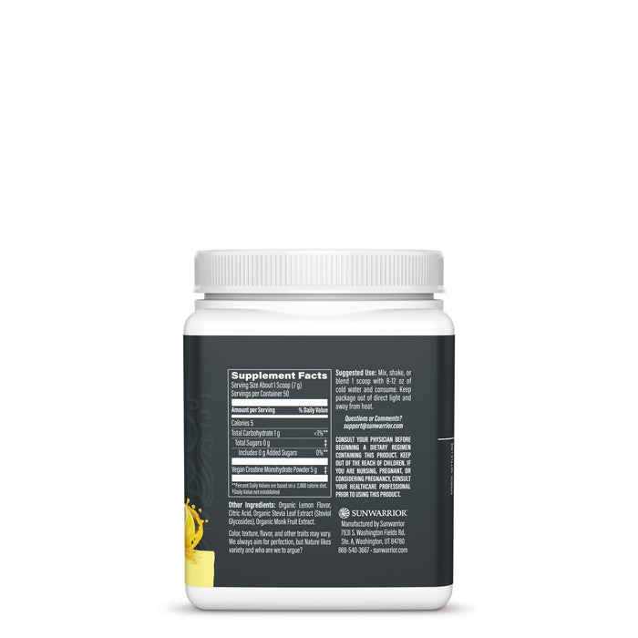 White container with a black label showing supplement facts and ingredients on the back side