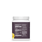 White container with a dark label showing supplement facts and ingredients on the back panel.