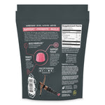Back of black supplement pouch with product benefits, suggested use, and nutrition facts panel.