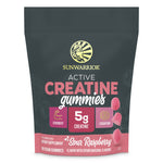 Sunwarrior Active Creatine Gummies sour raspberry flavor dietary supplement pouch with gummies shown