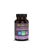Brown bottle of Sunwarrior Active for Her Creatine HCL supplement with a black lid and purple label