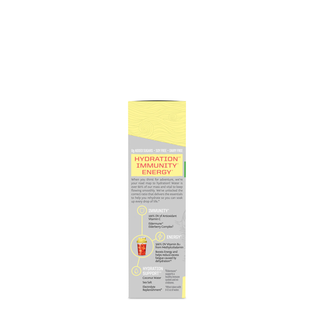 Sunwarrior hydration immunity energy supplement carton with text and beverage illustration