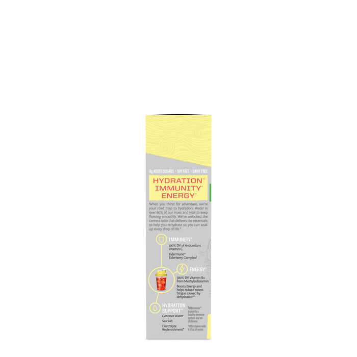 Sunwarrior hydration immunity energy supplement carton with text and beverage illustration
