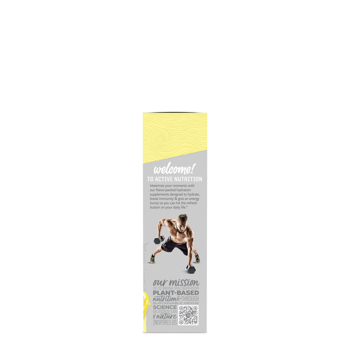 Sunwarrior nutrition label with fitness image, highlighting plant-based wellness and hydration benefits.