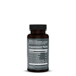 Brown supplement bottle with black lid showing detailed supplement facts and ingredient information on a white label against a plain white background.