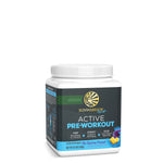 Sunwarrior Active Pre Workout container with vegan energy supplement in blue raspberry pineapple flavor