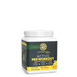Sunwarrior Active Pre-Workout in yuzu mango, vegan, no stimulants or caffeine, dietary supplement container.