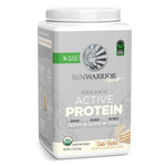 Sunwarrior Sport organic active plant-based protein powder container in cake batter flavor