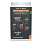 Back label of a protein powder container detailing muscle repair, recovery, mineral blend, and probiotic benefits.