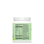 White supplement container with a green label showing nutrition facts and ingredients information.