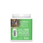 Back of a green container with white text about easy absorption and eco-friendly packaging details.