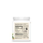 Nutrition facts label on a white container of psyllium husk powder with serving and ingredient details.