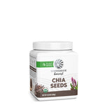 White container of Sunwarrior Harvest organic chia seeds with plant-based and USDA labels visible