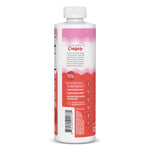 White and pink cylindrical bottle with a white cap, featuring a label with wavy pink and red patterns, text about iron supplement benefits, and a barcode on the side.