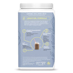 Back view of powder container with weight management, gut health, energy, and nutrition support details.