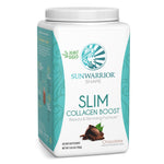 Sunwarrior Slim Collagen Boost Chocolate container on a white background