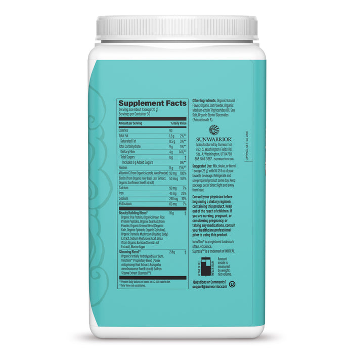 Sunwarrior Slim Collagen Boost container with a blue label and white cap on a white background