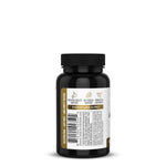 Black supplement bottle with gold label highlighting digestive and gut health support benefits