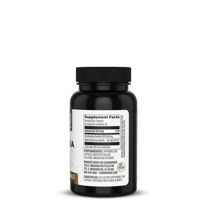 Black supplement bottle with a white label showing supplement facts and ingredient details.