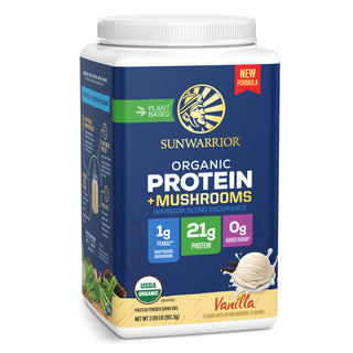 Organic Protein with Adaptogenic Mushrooms - Warrior Blend Endurance Vanilla Plant-based Protein Sunwarrior 25 Servings
