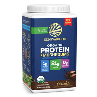 Organic Protein with Adaptogenic Mushrooms - Warrior Blend Endurance Chocolate Plant-based Protein Sunwarrior 25 Servings