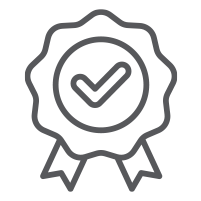Icon of a check mark within a ribbon-like border